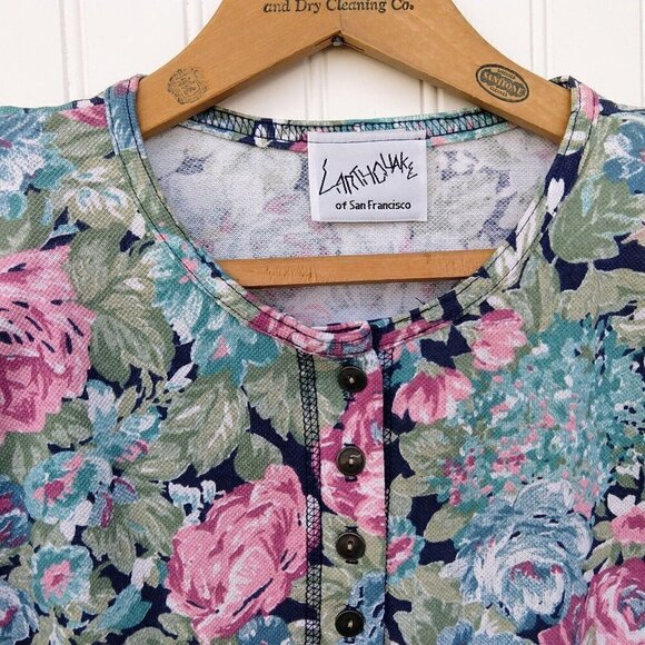 Vintage 90's Floral Crop Top Size M Button Front Tapestry Knit Grunge Coquette - Picture 3 of 15